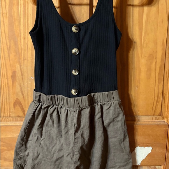 SHEIN Black Ribbed Tank Top Romper with Brown Shorts - Picture 2 of 3